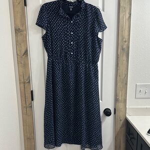 Chaps Dark Blue Button-Up Midi Dress